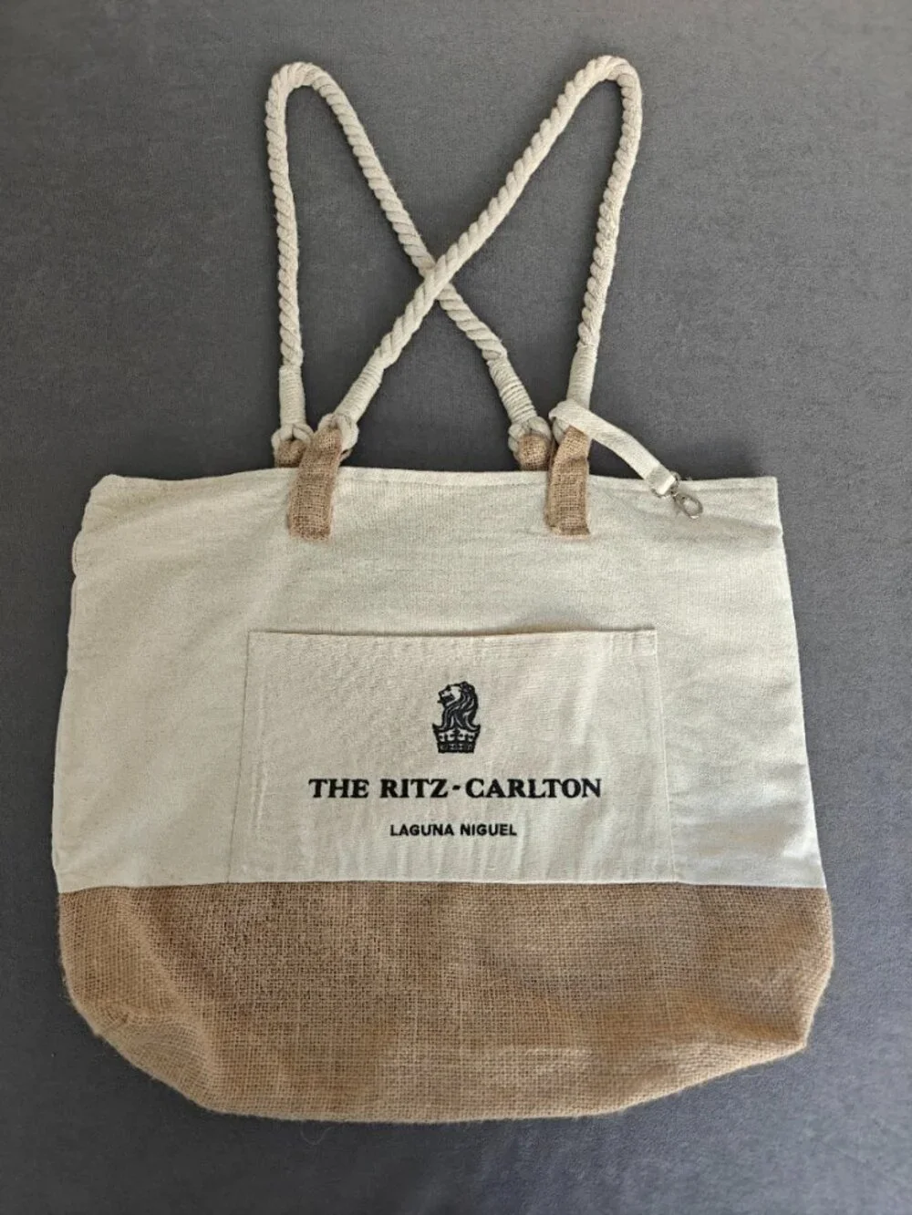 Ritz Carlton Laguna Niguel Canvas Jute Tote Bag Rope Handles Beach Travel